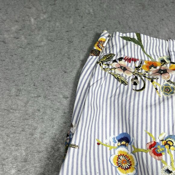 River Island Midi Skirt Womens Size 10 Blue White Stripe Floral Pockets Slit - Picture 4 of 12